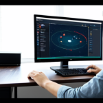A professional-looking young adult, fully clothed in modest, modern casual attire, seated at a clean, well-lit desk in a contemporary home office. They are focused on a large computer monitor displaying an implied game interface, with a notebook and pen nearby, suggesting strategic planning for a club. Perfect anatomy, correct proportions, natural pose, well-formed hands, proper finger count, natural body proportions, safe for work, appropriate content, fully clothed, modest, professional photography, high resolution.