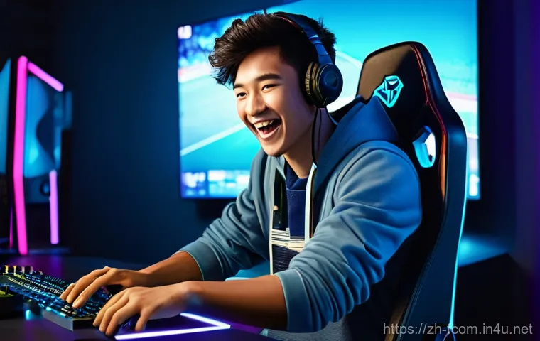FC온라인 이벤트 정보 - **Prompt:** An excited young gamer, male or female, with a look of pure joy and surprise on their fa...