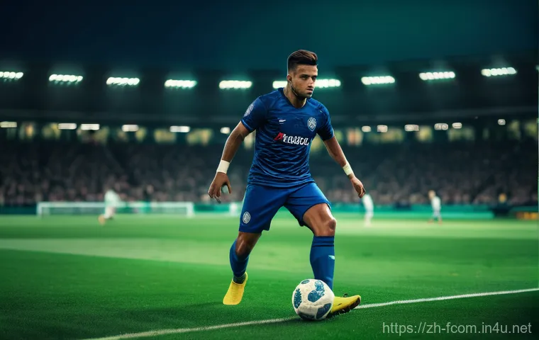 FC온라인 초심자 피드백 - **A football player demonstrating excellent ball control and vision.** The player, wearing a clean, ...
