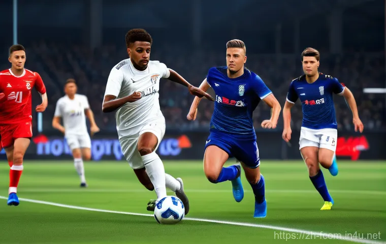 FC온라인 초심자 피드백 - **A defensive line executing a coordinated press and strategic positioning.** On a vibrant football ...