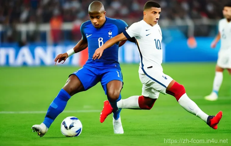 FC온라인 국가별 선수 조합 - **Prompt for French Team - Dynamic Midfield Dominance:**
    "A vibrant, high-energy scene from a pr...